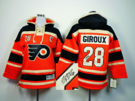Autographed Philadelphia Flyers -28 Claude Giroux Orange Sawyer Hooded Sweatshirt Stitched NHL Jerse
