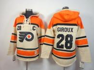 Philadelphia Flyers -28 Claude Giroux Cream Sawyer Hooded Sweatshirt Stitched NHL Jersey