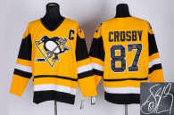 Autographed Pittsburgh Penguins -87 Sidney Crosby Stitched Yellow Mitchell&Ness NHL Jersey