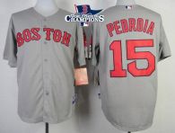 Boston Red Sox #15 Dustin Pedroia Grey Cool Base 2013 World Series Champions Patch Stitched MLB Jers