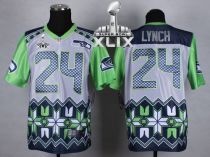 Nike Seattle Seahawks #24 Marshawn Lynch Grey Super Bowl XLIX Men's Stitched NFL Elite Noble Fashion