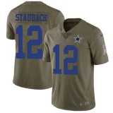 Nike Cowboys -12 Roger Staubach Olive Stitched NFL Limited 2017 Salute To Service Jersey
