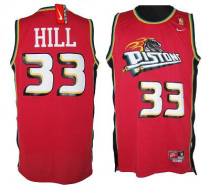 Detroit Pistons -33 Hill Red Throwback Stitched NBA Jersey