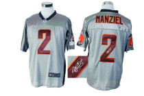 Autographed Nike Cleveland Browns -2 Johnny Manziel Grey Shadow Men's Stitched NFL Elite Jersey