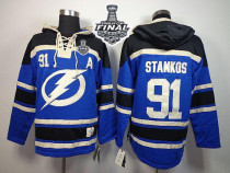 Tampa Bay Lightning -91 Steven Stamkos Blue Sawyer Hooded Sweatshirt 2015 Stanley Cup Stitched NHL J