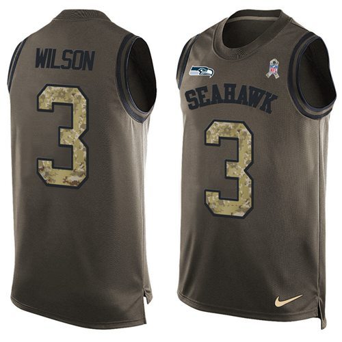 Nike Seahawks -3 Russell Wilson Green Stitched NFL Limited Salute To Service Tank Top Jersey