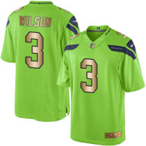 Nike Seahawks -3 Russell Wilson Green Stitched NFL Limited Gold Rush Jersey