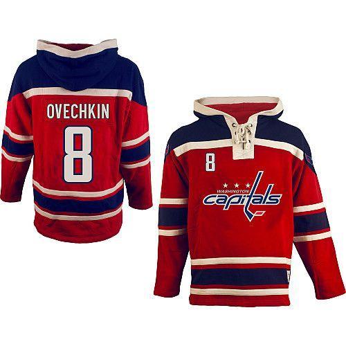Washington Capitals -8 Alex Ovechkin Red Sawyer Hooded Sweatshirt Stitched NHL Jersey