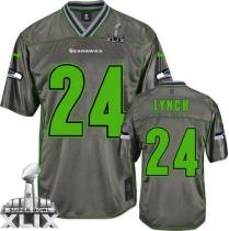 Nike Seattle Seahawks #24 Marshawn Lynch Grey Super Bowl XLIX Men‘s Stitched NFL Elite Vapor Jersey