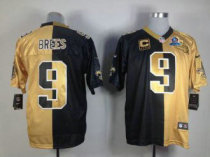 Nike Saints -9 Drew Brees Black Gold With Hall of Fame 50th Patch Stitched NFL Elite Split Jersey