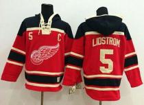 Detroit Red Wings -5 Nicklas Lidstrom Red Sawyer Hooded Sweatshirt Stitched NHL Jersey