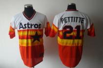 Mitchell And Ness Houston Astros #21 Andy Pettitte White Orange Stitched Throwback MLB Jersey