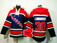Autographed New York Rangers -30 Henrik Lundqvist Navy Blue Sawyer Hooded Sweatshirt Stitched NHL Je
