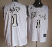 Chicago Bulls -1 Derrick Rose White On White Stitched NBA Jersey
