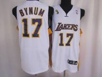 Los Angeles Lakers -17 Andrew Bynum Stitched White Champion Patch NBA Jersey