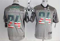 Nike Seattle Seahawks #24 Marshawn Lynch Grey Super Bowl XLIX Men‘s Stitched NFL Elite USA Flag Fash