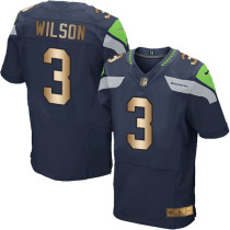 Nike Seahawks -3 Russell Wilson Steel Blue Team Color Stitched NFL Elite Gold Jersey