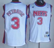 Brooklyn Nets -3 Drazen Petrovic White Throwback Stitched NBA Jersey