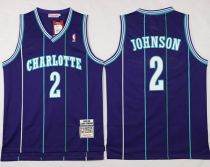 Mitchell And Ness Charlotte Hornets -2 Larry Johnson Purple Throwback Stitched NBA Jersey