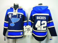 Autographed St Louis Blues -42 David Backes Navy Blue Sawyer Hooded Sweatshirt Stitched NHL Jersey