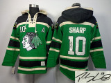 Autographed NHL Chicago Blackhawks -10 Patrick Sharp Green Sawyer Hooded Sweatshirt Stitched Jersey