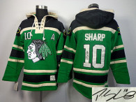 Autographed NHL Chicago Blackhawks -10 Patrick Sharp Green Sawyer Hooded Sweatshirt Stitched Jersey