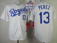 Kansas City Royals -13 Salvador Perez White Cool Base W 2015 World Series Patch Stitched MLB Jersey