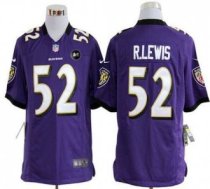 Nike Ravens -52 Ray Lewis Purple Team Color With Art Patch Stitched NFL Game Jersey