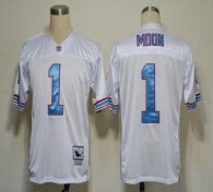 Mitchell And Ness Oilers -1 Warren Moon White Stitched Throwback NFL Jersey