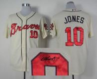 Atlanta Braves #10 Chipper Jones Cream Cool Base Autographed Stitched MLB Jersey