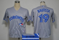 Autographed MLB Toronto Blue Jays #19 Jose Bautista Grey Cool Base Stitched Jersey