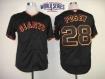 San Francisco Giants #28 Buster Posey Black W 2014 World Series Patch Stitched MLB Jersey