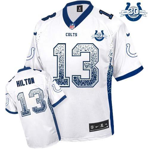Nike Indianapolis Colts #13 TY Hilton White With 30TH Seasons Patch Men's Stitched NFL Elite Drift F