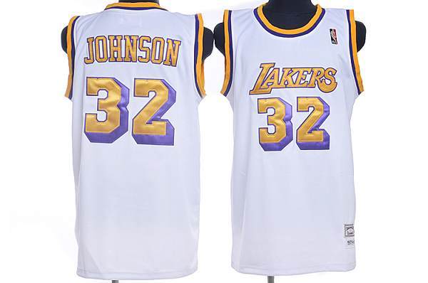 Mitchell and Ness Los Angeles Lakers -32 Orlando Magic Johnson Stitched White Throwback NBA Jersey