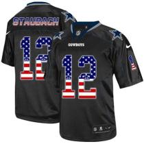 Nike Dallas Cowboys #12 Roger Staubach Black Men's Stitched NFL Elite USA Flag Fashion Jersey
