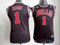 Chicago Bulls #1 Derrick Rose Black Red Strip  Stitched Youth NBA Jersey