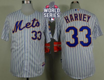 New York Mets -33 Matt Harvey White Blue Strip Home Cool Base W 2015 World Series Patch Stitched MLB