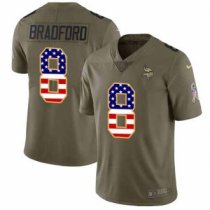 Nike Vikings -8 Sam Bradford Olive USA Flag Stitched NFL Limited 2017 Salute To Service Jersey