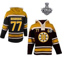 Boston Bruins Stanley Cup Finals Patch -77 Ray Bourque Black Sawyer Hooded Sweatshirt Stitched NHL J