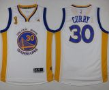 Golden State Warriors -30 Stephen Curry White Trophy Banner Champions Stitched NBA Jersey
