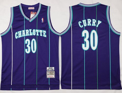Mitchell And Ness Charlotte Hornets -30 Dell Curry Purple Throwback Stitched NBA Jersey