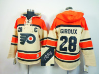 Autographed Philadelphia Flyers -28 Claude Giroux Cream Sawyer Hooded Sweatshirt Stitched NHL Jersey