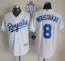 Kansas City Royals -8 Mike Moustakas White New Cool Base W 2015 World Series Patch Stitched MLB Jers