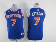 New York Knicks #7 Carmelo Anthony Blue Stitched Youth NBA Jersey