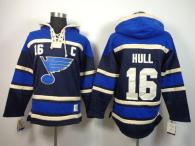 St Louis Blues -16 Brett Hull Navy Blue Sawyer Hooded Sweatshirt Stitched NHL Jersey