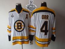 Boston Bruins Stanley Cup Finals Patch -4 Bobby Orr CCM Throwback White Stitched NHL Jersey