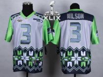 Nike Seattle Seahawks #3 Russell Wilson Grey Super Bowl XLIX Men‘s Stitched NFL Elite Noble Fashion