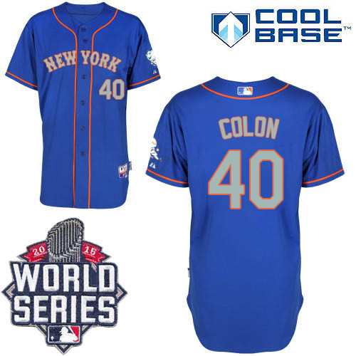 New York Mets -40 Bartolo Colon Blue Grey NO  Alternate Road Cool Base W 2015 World Series Patch Sti