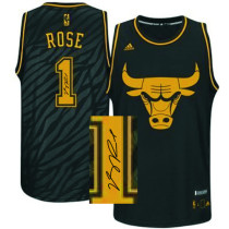 Autographed Chicago Bulls -1 Derrick Rose Black Precious Metals Fashion Stitched NBA Jersey