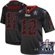 Nike New England Patriots -12 Tom Brady New Lights Out Black Super Bowl XLIX Champions Patch Mens St